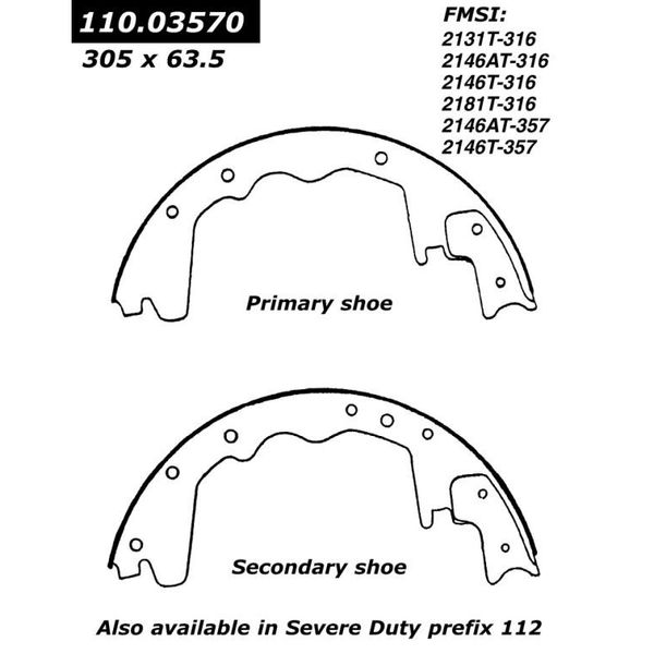 Centric Parts Centric Brake Shoes, 111.03570 111.03570